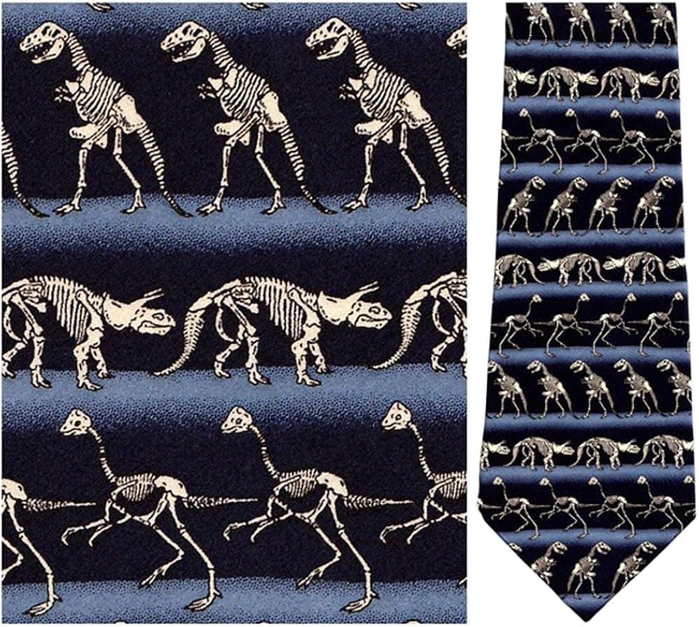 Mens 100% Silk Horizontal Dinosaur Skeltons Tie Necktie