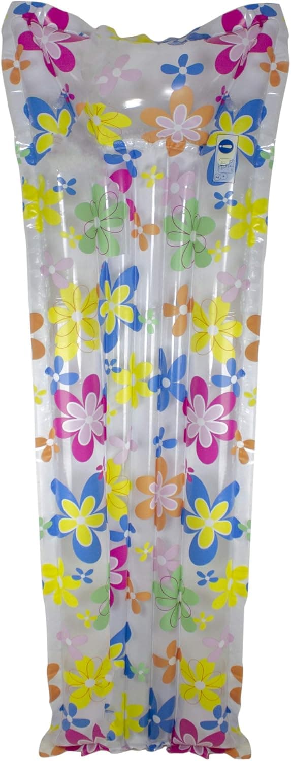 Inflatable White and Yellow Floral Air Mattress Swimming Pool Raft Float, 72-Inch