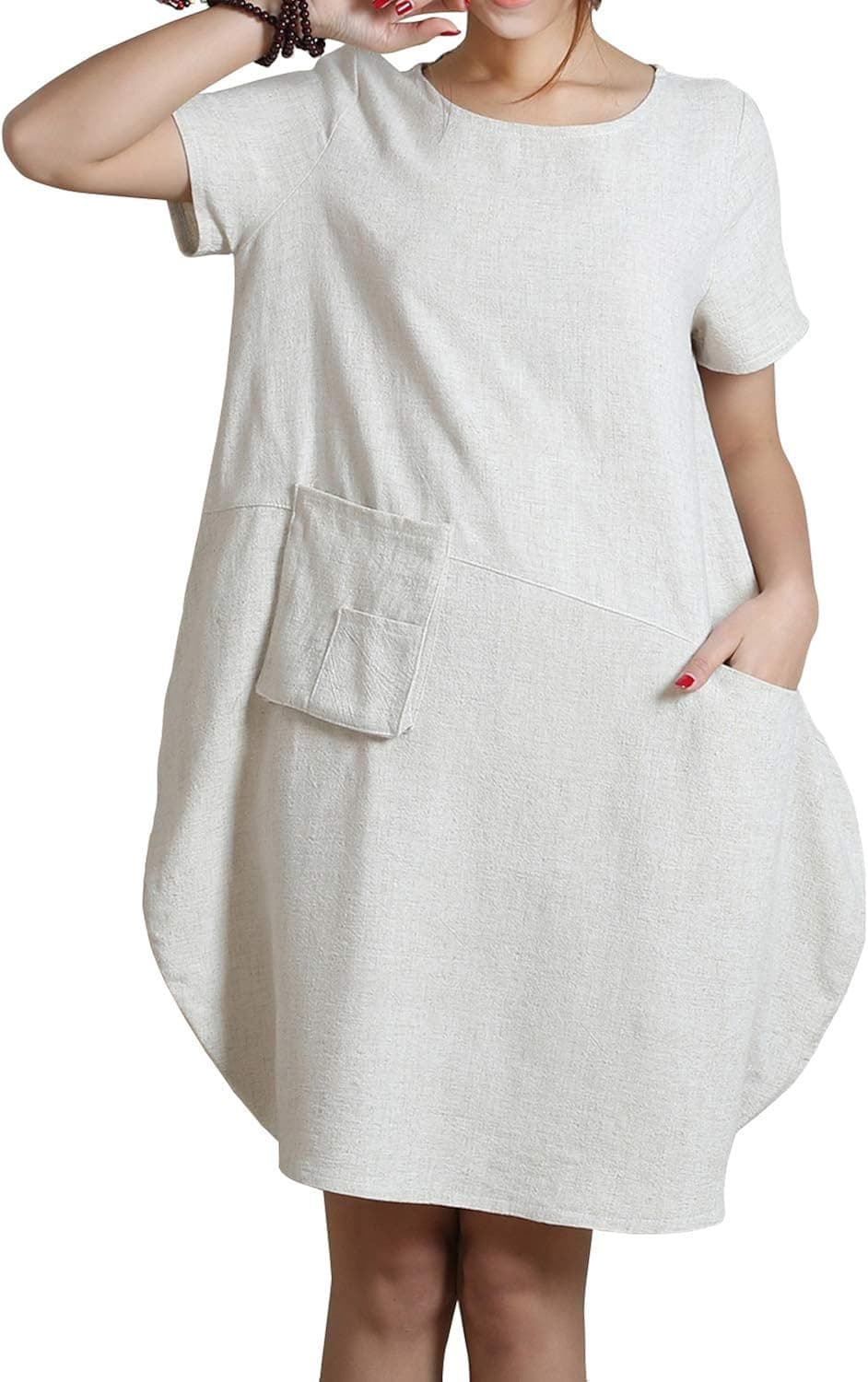 Anysize Spring Summer Soft Linen Cotton Lantern Loose Dress Plus Size Clothing Y18