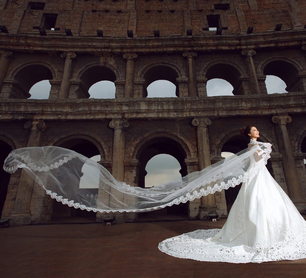 Loveshop 1 Layer Tulle Scalloped Edge Wedding Bridal Veil with Applique 5.0 meter-white