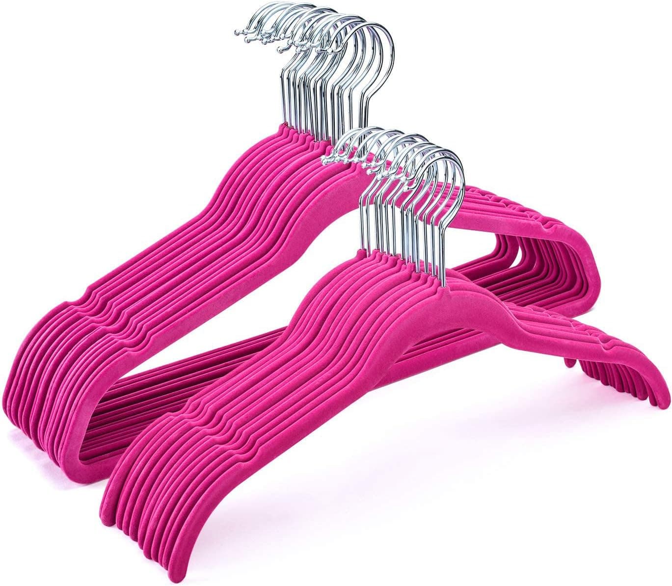 HOUSE DAY Velvet Hangers Non Slip Velvet Suit/Dress Hangers 60 Pack Velvet Shirt Hangers 16.5 &17.5 Inch Space Saving Velvet Clothes Hanger Premium Non Slip Hanger for Coats Suit Dress,Hot Pink