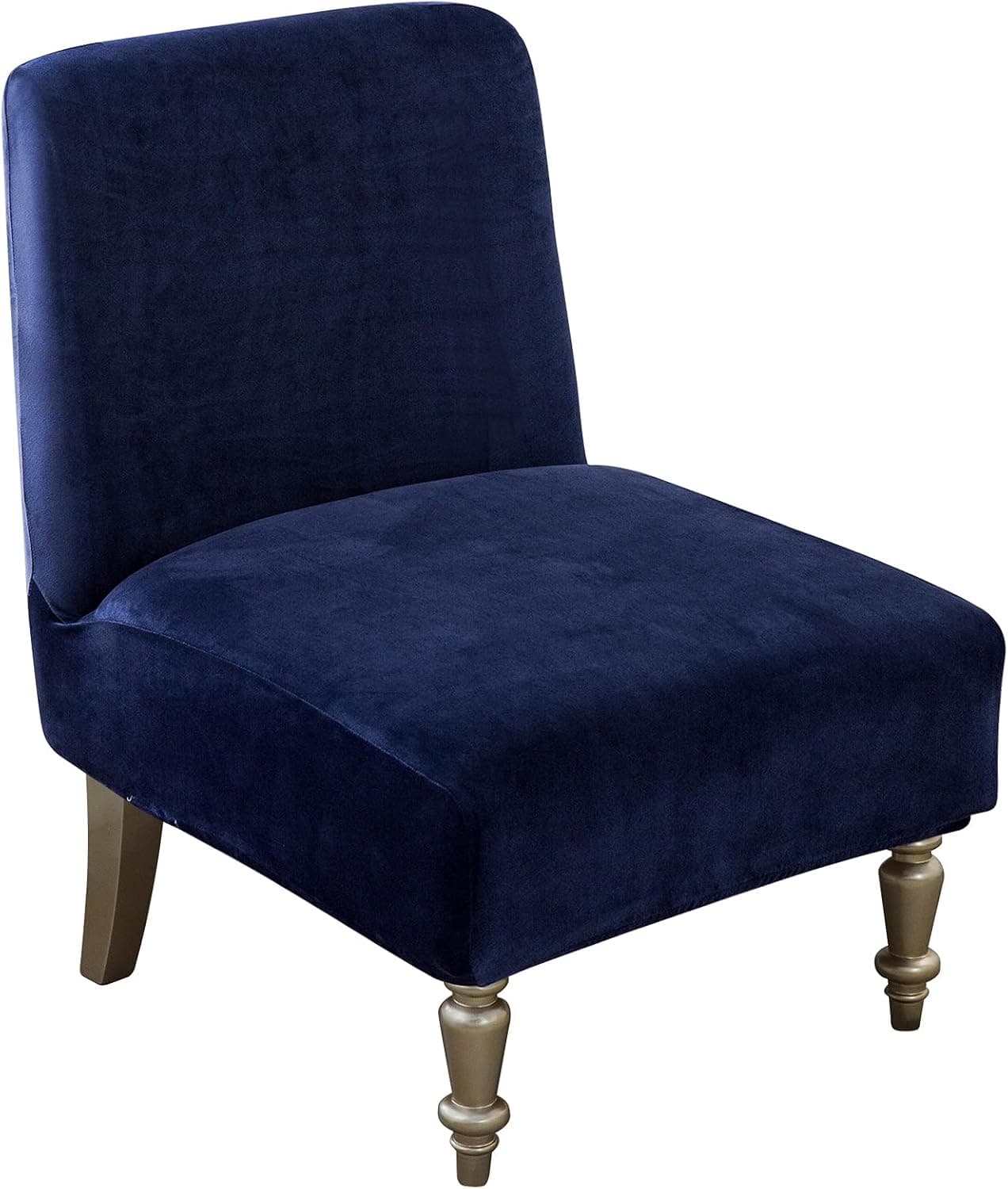 Leorate Velvet Armless Accent Chair Cover Slipper Chair Cover High Stretch Soft Armless Accent Slipcover, Removable Machine Washable Chair Covers Furniture Protector for Living Room Hotel(Navy Blue)