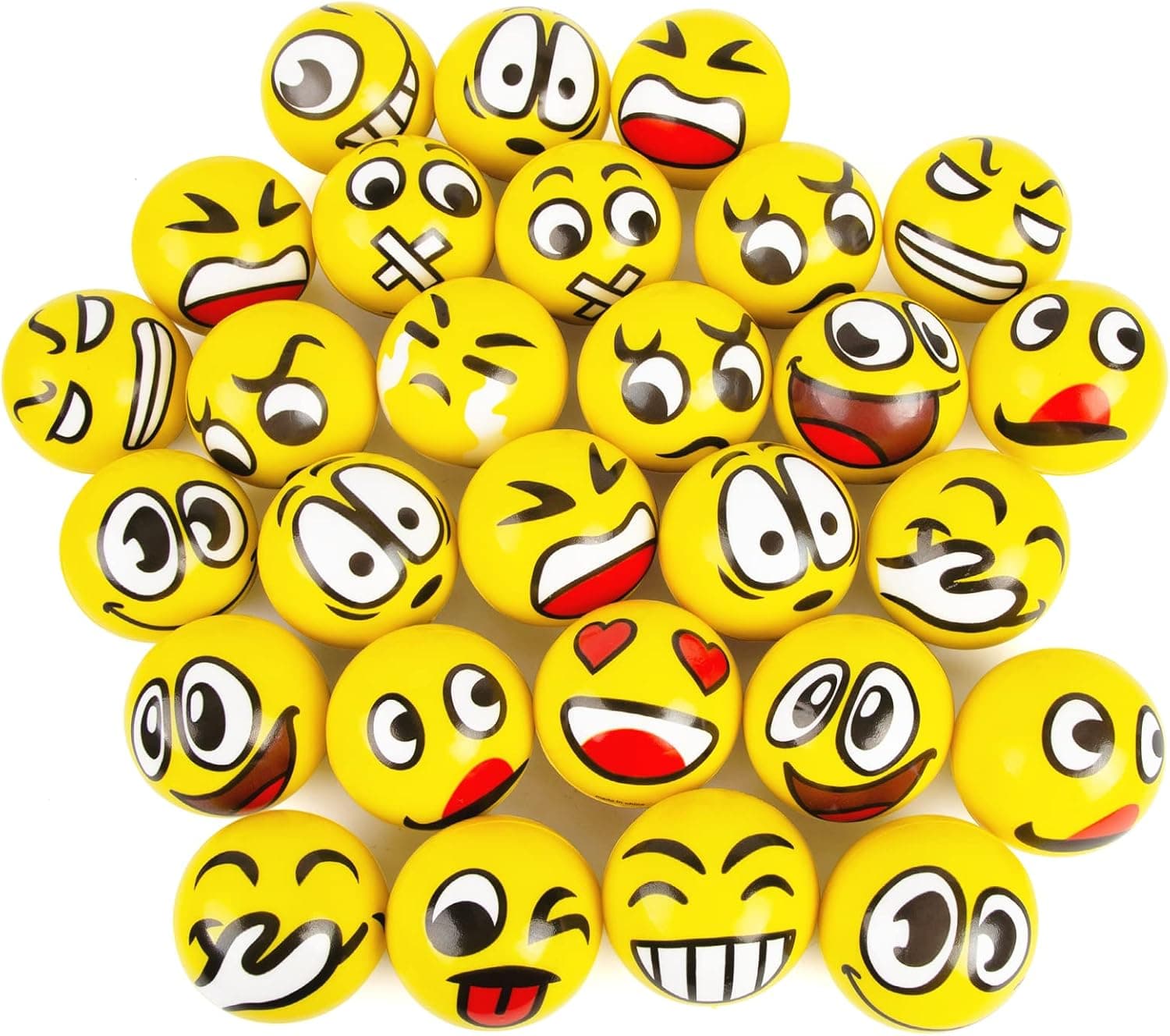 POPLAY 28PCS Face Squeeze Balls, 2.5Inches Emotion Stress Relief Balls Yellow Balls Foam Balls for Hand Wrist Finger Exercise School Adults Kids Reward Party Favors