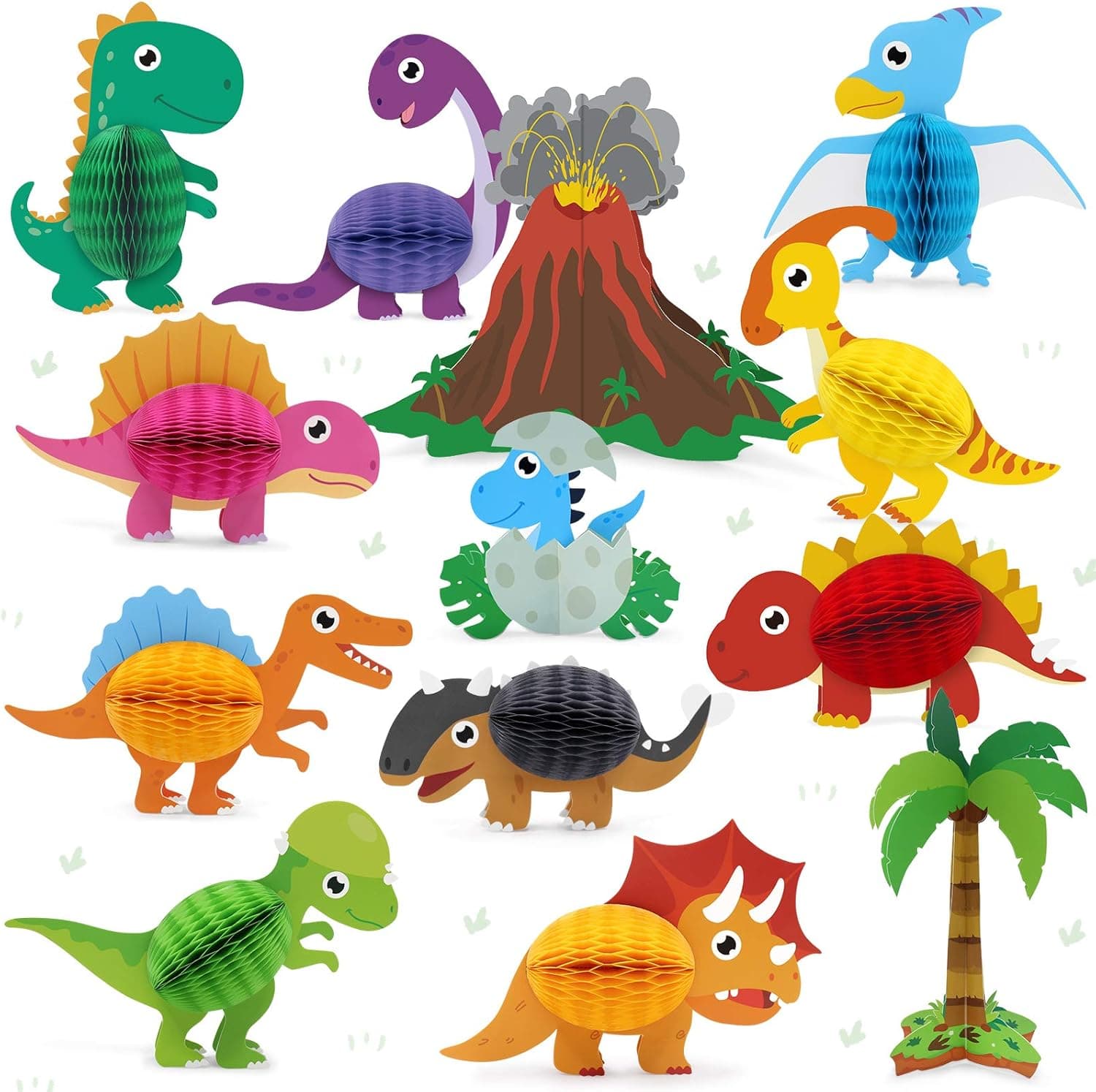 13 Pieces Dinosaur Party Centerpieces Dinosaur 3D Table Decorations Honeycomb Table Topper for Little Dino T-Rex Kids Birthday Supplies