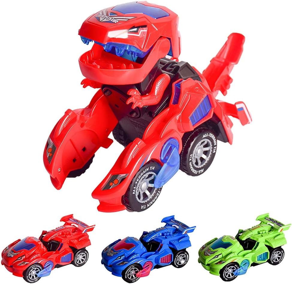 AINOLWAY Transforming Dinosaur Car, 2 in 1 Dino Transformer Toys for 2 3 4 5 6 Year Old Kids(Green)