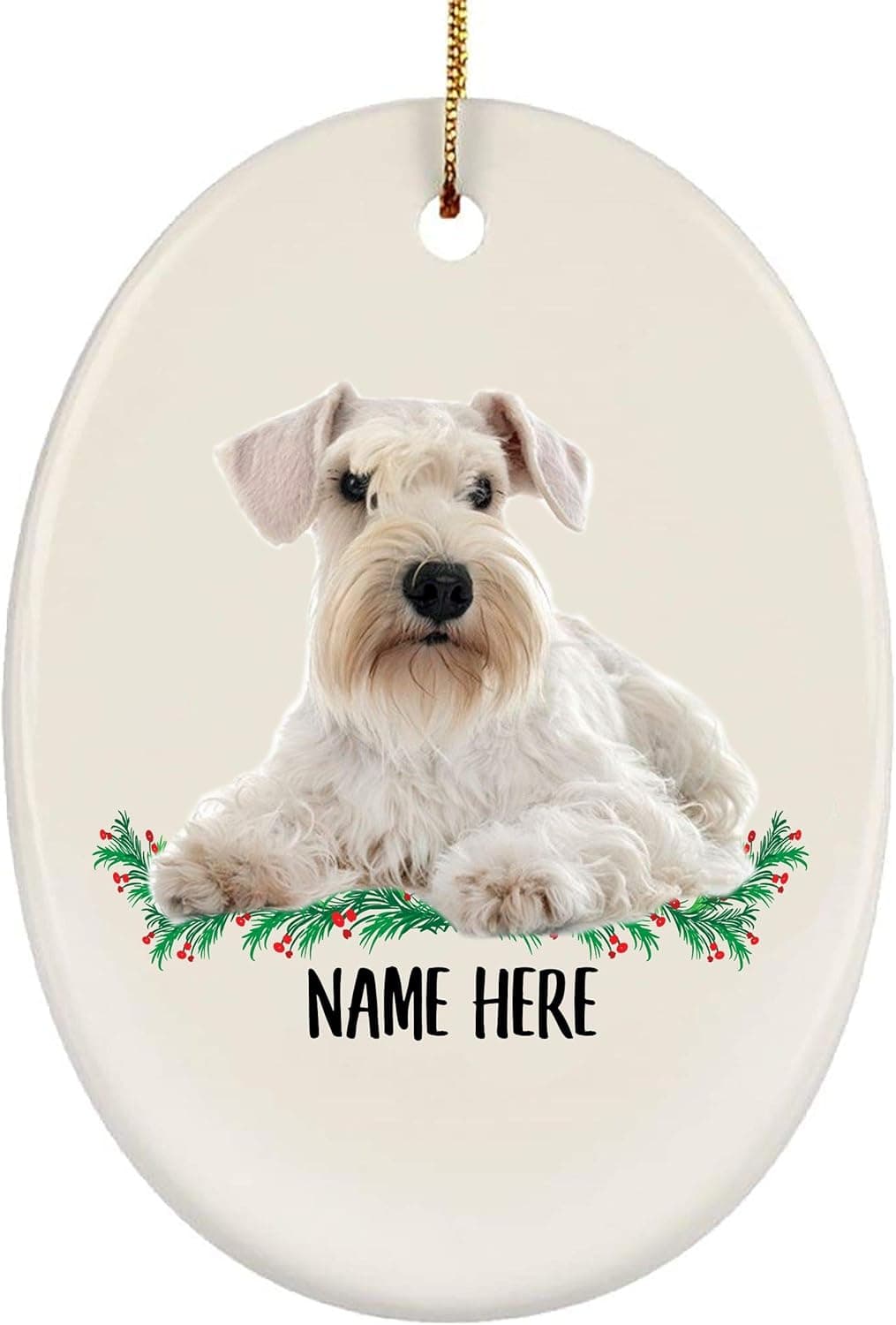 Funny Miniature Schnauzer White Personalized Name Gifts 2023 Christmas Tree Ornaments Oval Ceramic