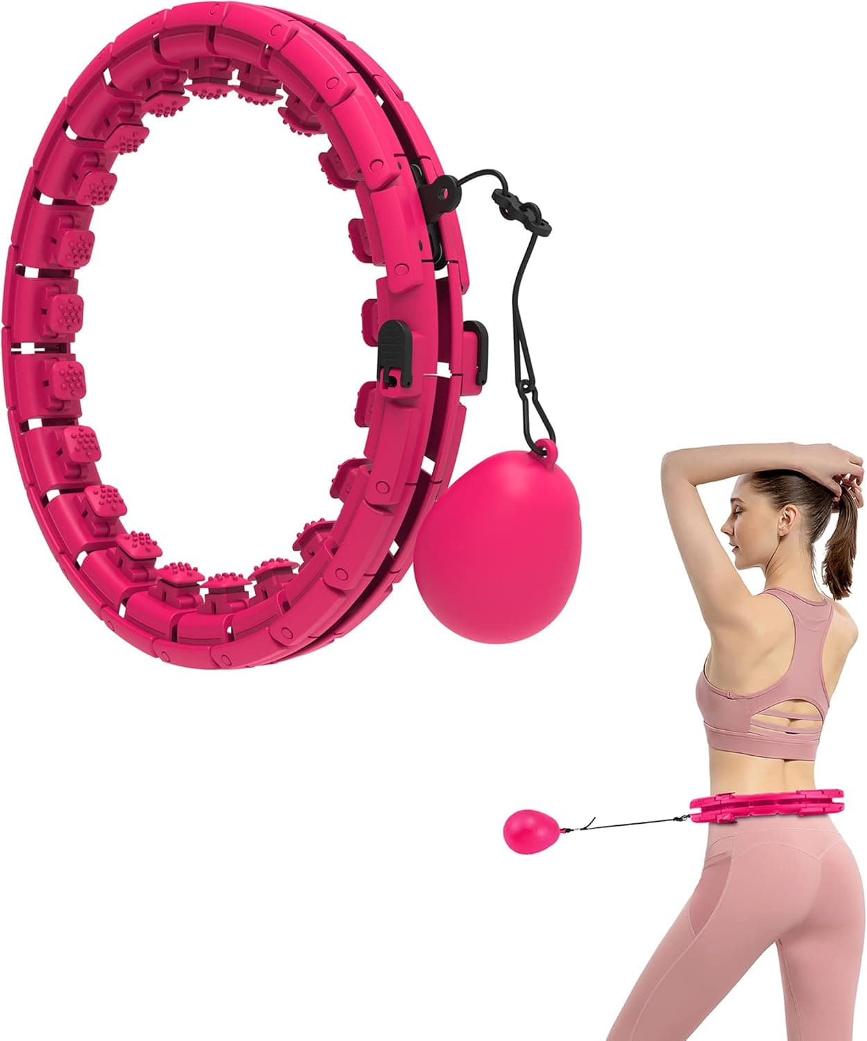 Weighted Hoola Sports Hoops for Adults and Kids Exercise 2 in 1 Abdomen Fitness Smart Hula Ring 28 Detachable Knots Adjustable Size( pink 28 section)