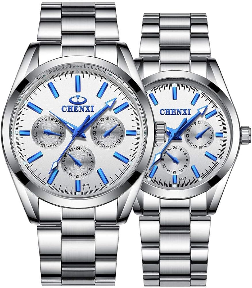 Gosasa Couple Watches Women and Men Silver Stainless Steel Watches His or Hers Quartz Watches