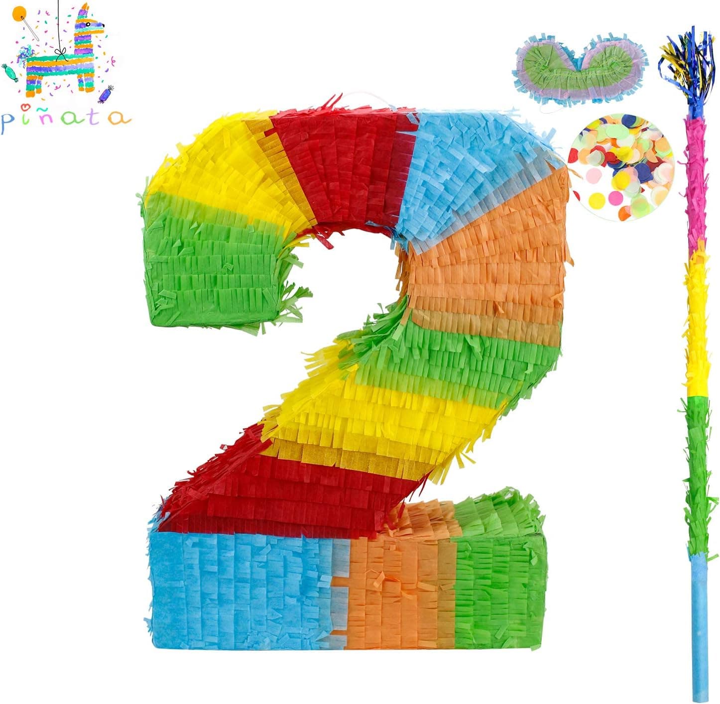 kaimei Pinata Number 2 for Kids Birthday Anniversary Celebration Decorations Gaming Theme Pet Party Fiesta Supplies with Multicolored Confetti Colorful Numbers Pinatas 0 1 2 3 4 5 6 7 8 9 (Two)