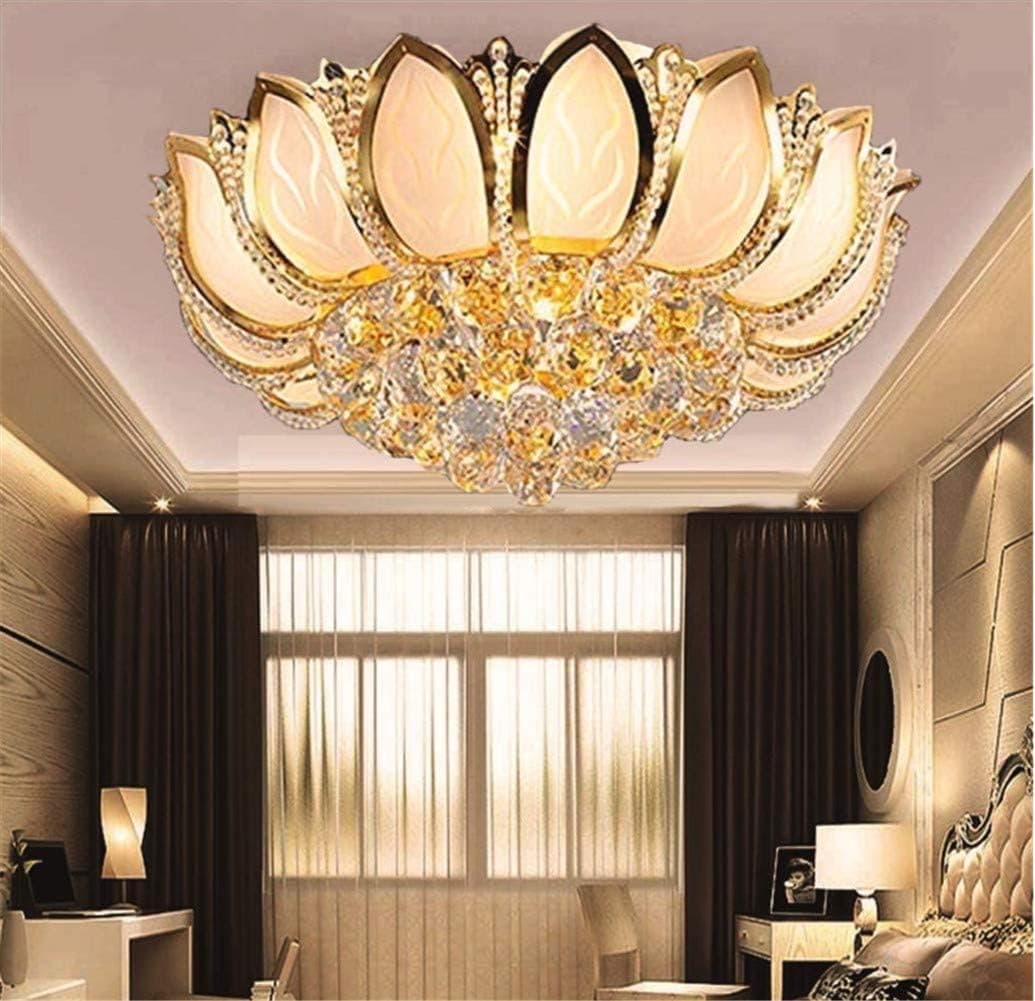 Angry Pryo 23.6inch Lotus LED Crystal Ceiling Lighting Chandelier with Remote,Luxury Flush Mount Ceiling Light Pendant Lamp Fixture for Livingroom Bedroom