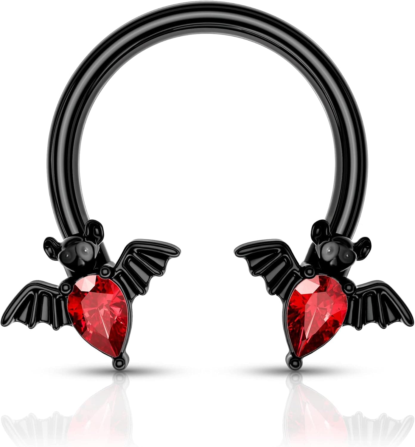 Melighting Septum Rings 16G Black Bat Septum Jewelry Halloween Daith Earrings Clear Red CZ Surgical Steel 316L Tragus Piercing Jewelry Helix Earrings for Women Men