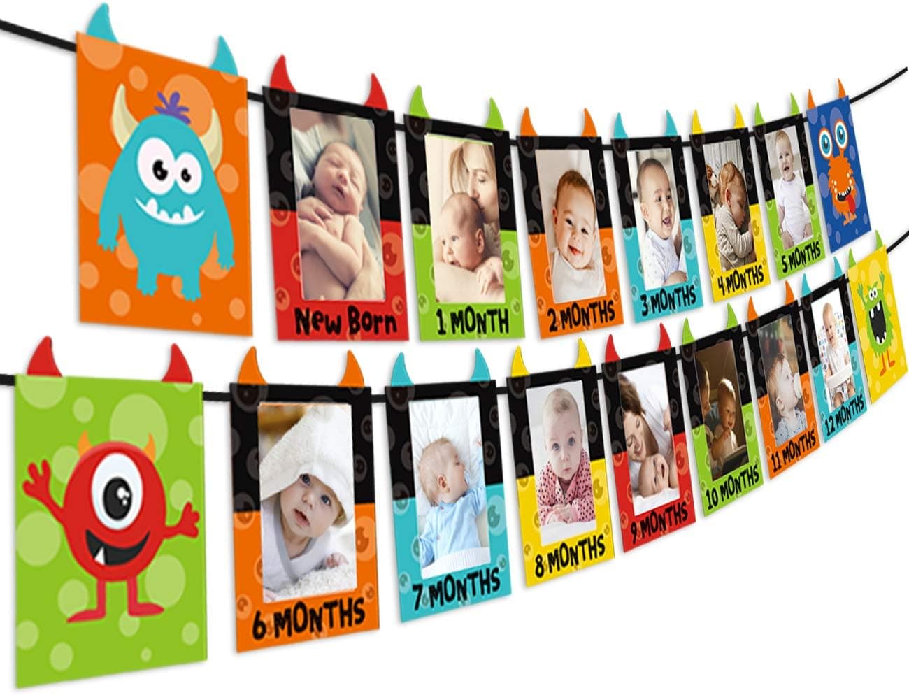 Kreatwow Monster Bash Party Supplies Little Monster Photo Banner Monthly Milestone Banner for Birthday Decorations