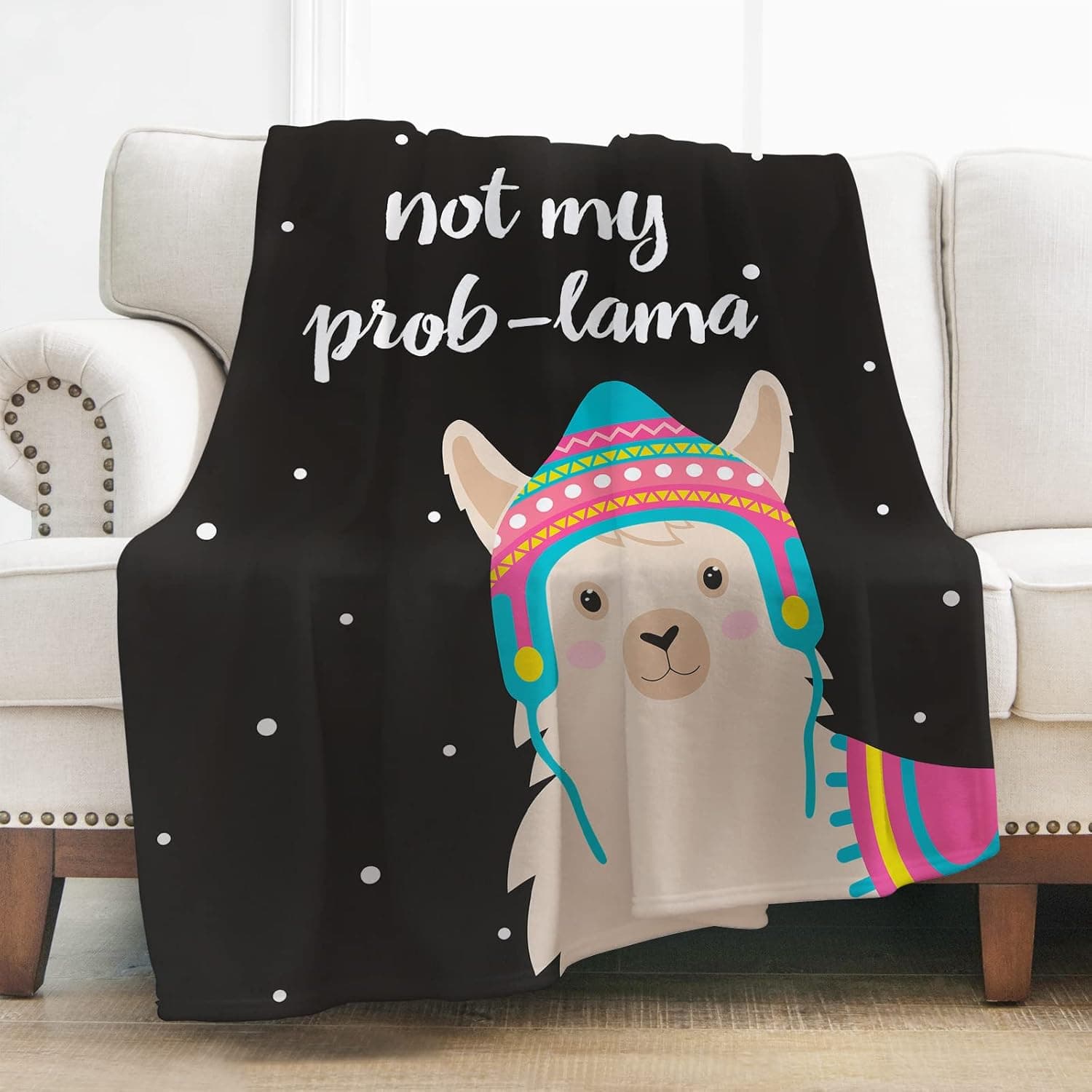 Levens Llama Alpaca Blanket, Super Soft Throw Blanket for Bed Couch Sofa, Lightweight Travelling Camping Throw for Kids Adults 50" X 60”