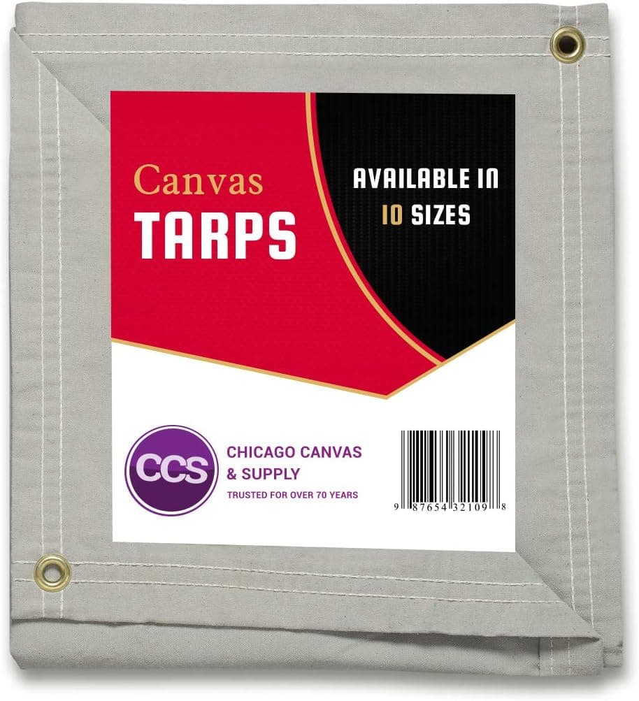 Heavy Duty Waterproof Canvas Tarp by CCS CHICAGO CANVAS & SUPPLY – Extra Durable Multipurpose Camping Tarp Cover with Rustproof Grommets for Industrial & Commercial Use, Grey, 12 by 16 Feet