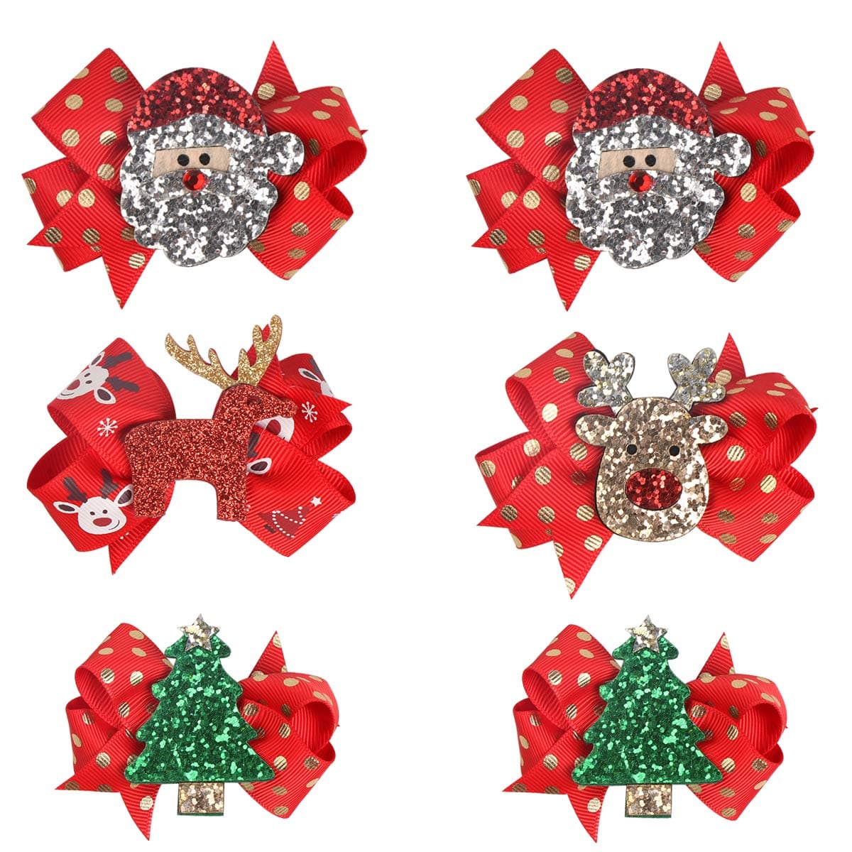 AwEx Christmas Hair Bows for Kids, Hair Barrettes for Girls, 6 PCS Red Hair Clips with Christmas Decorations,Barrettes of Gift Package