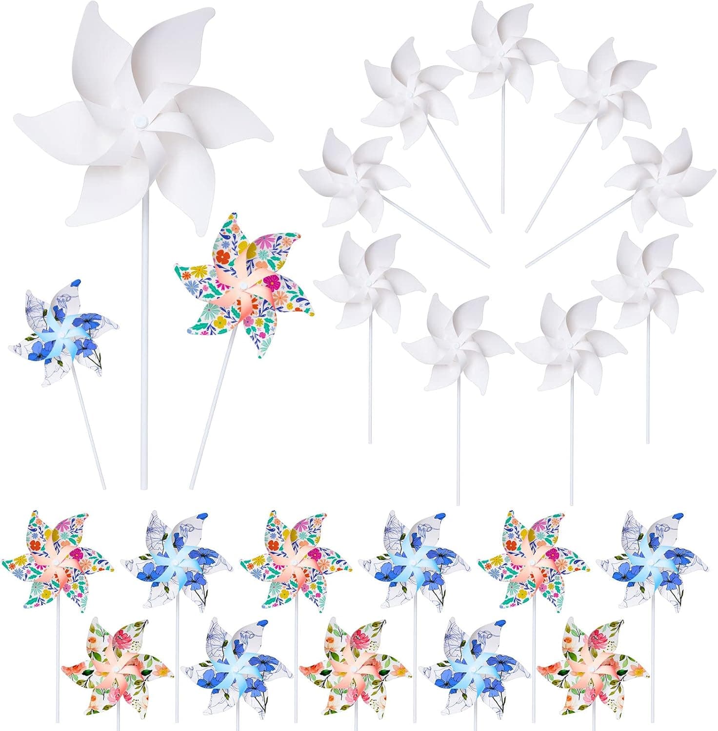 36 Pcs DIY Pinwheels Blank Paper Pinwheels for Kids Color Your Own, 4th of July Patriotic Pinwheels Art and Craft, Summer Crafts Fun Carnival Party Favor, Daycare Project Activities (6 Leaves)