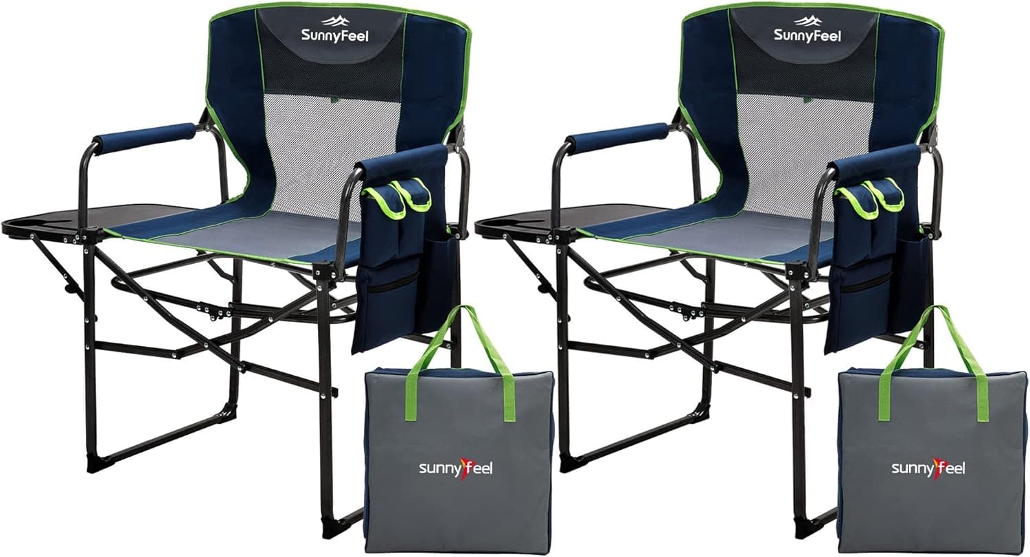 SUNNYFEEL Oversized Camping Directors Chair, Portable Folding Lawn Chairs for Adults Heavy Duty with Side Table,Pocket for Beach, Fishing,Picnic,Concert Outdoor, Foldable Camp Chairs