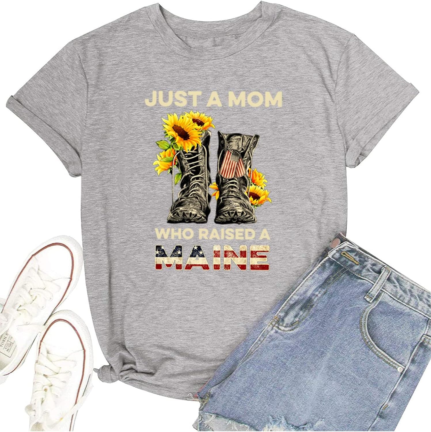 Women's Cute Soldier T Shirt Funny Gift for Mom Letter Print Graphic Short Sleeve Tee Tops