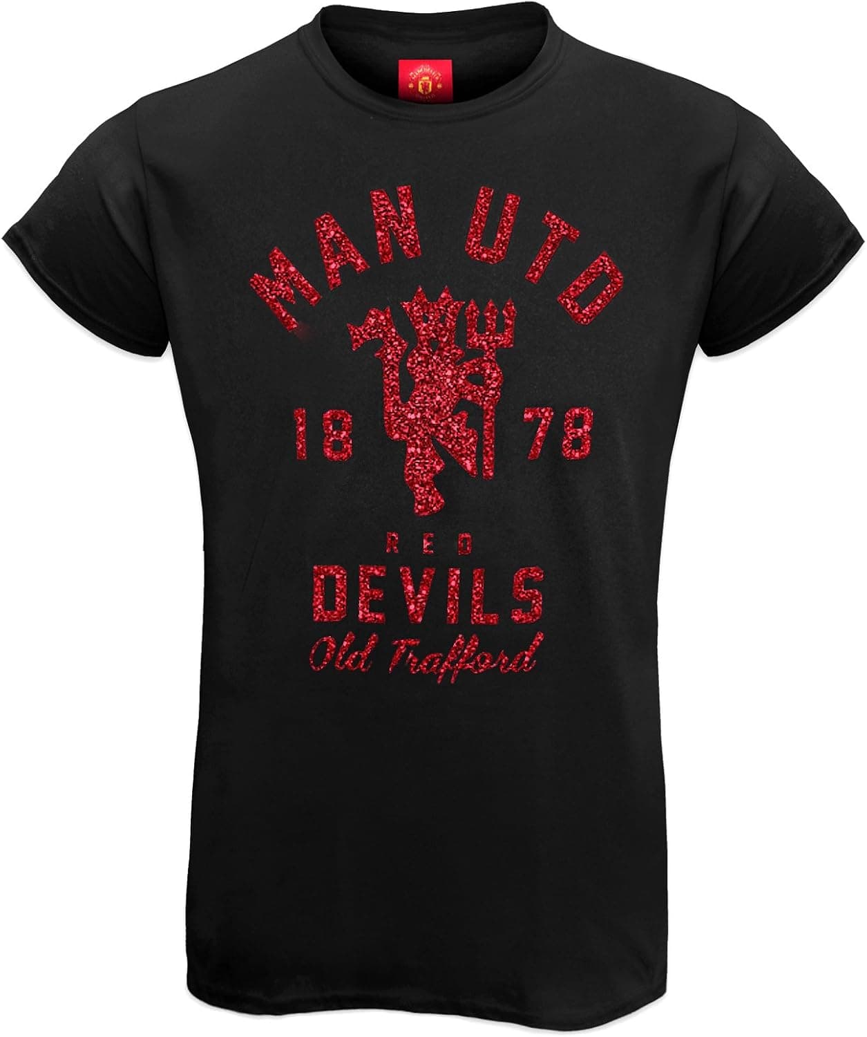 Manchester United FC Official Football Gift Ladies Glitter Print T-Shirt Soccer