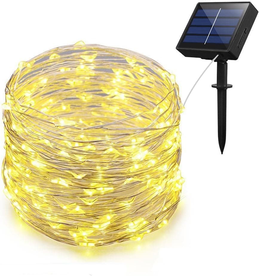 AveyLum Solar String Lights Warm White 8 Modes Silver Wire Fairy Light 65.6ft 200 LEDs Waterproof Decoration Lights for Indoor Home Showcase Outdoor Garden Patio Yard Party Wedding Christmas