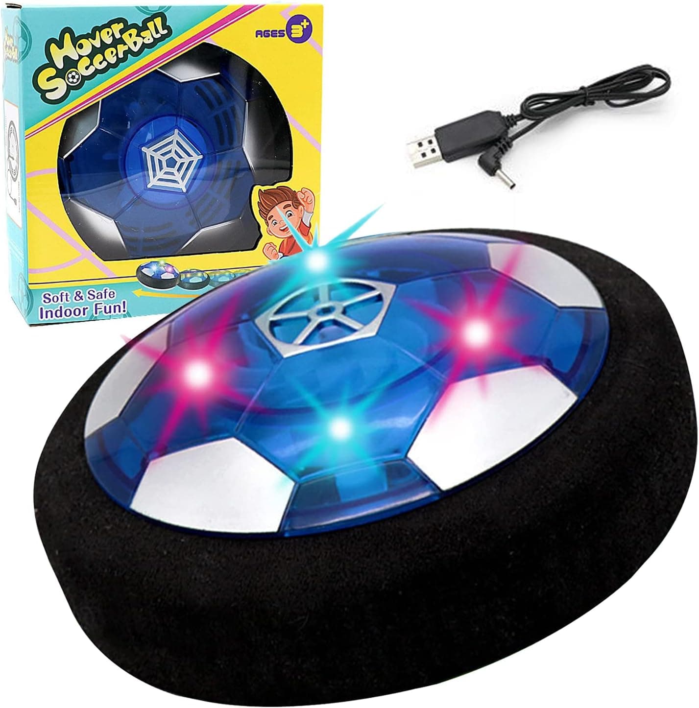 EMYE Hover Soccer Ball for Kids Rechargeable, Floating Soccer Toy with LED Lights and Foam Bumper, Indoor & Outdoor Toys for Boys and Girls Ages 6-12