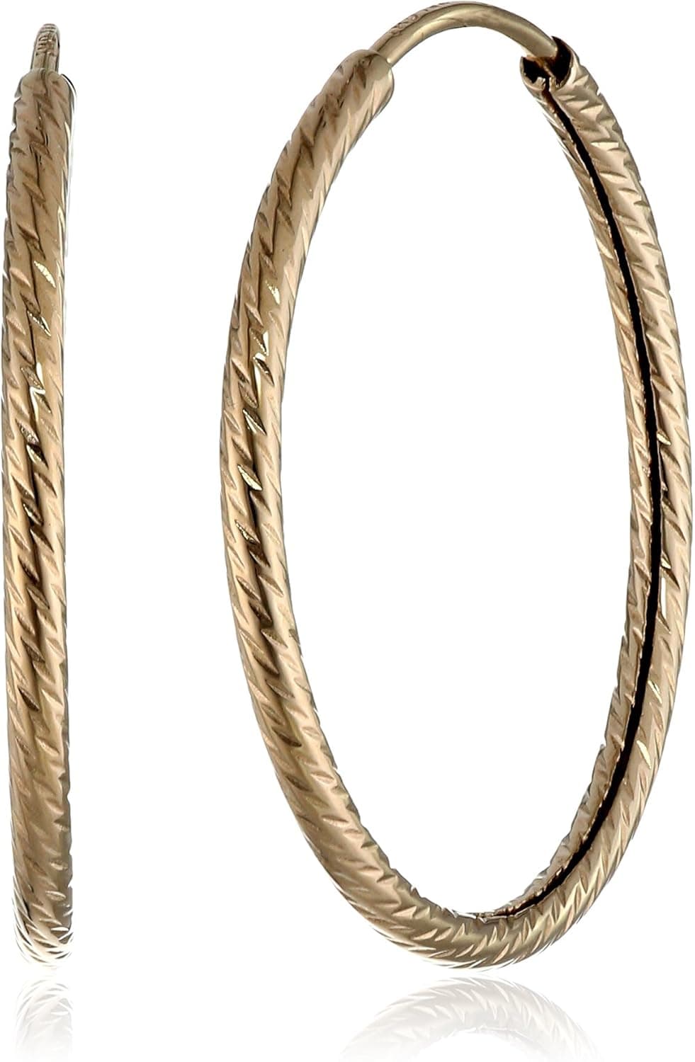 Amazon Collection 14k Yellow Gold Diamond-Cut Medium Hoop Earrings