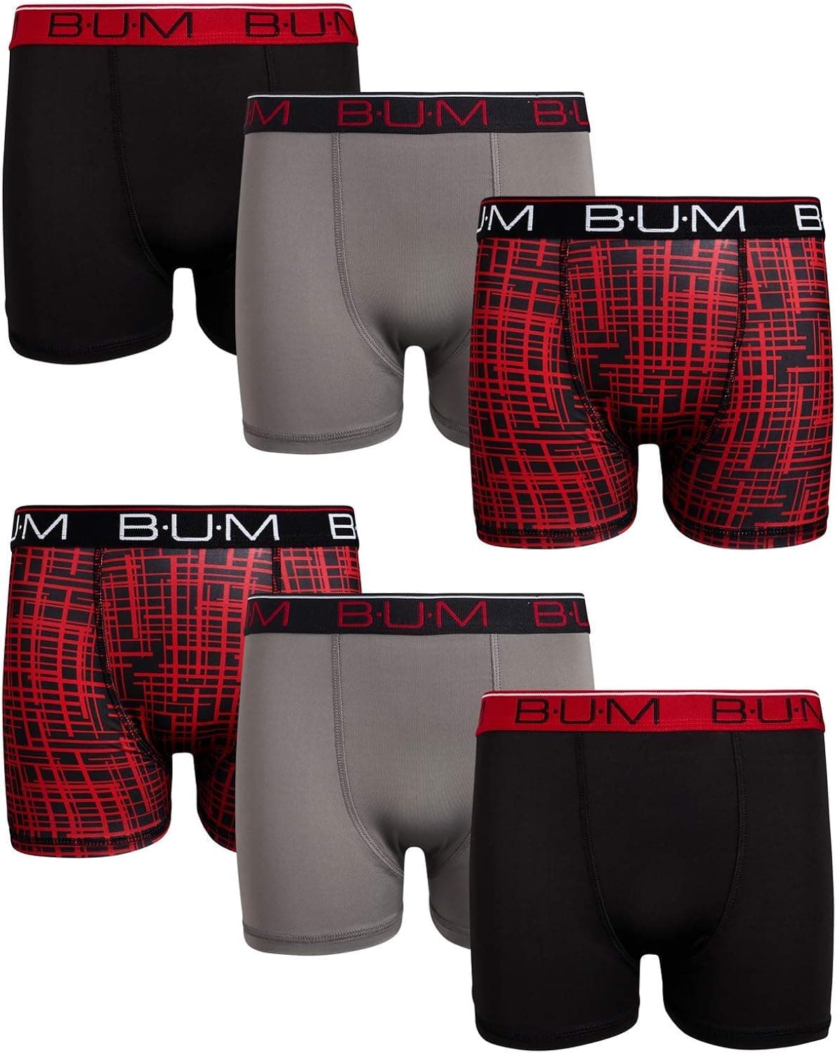 B.U.M. Equipment Boys’ Underwear – 6 Pack Performance Boxer Briefs (Size: 8-18)