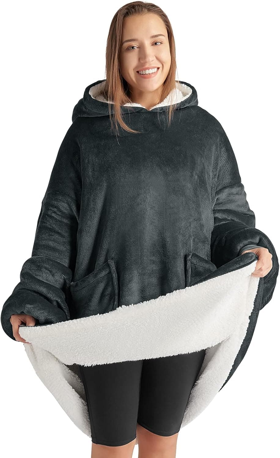 CozyLux Wearable Blanket Hoodie Gifts for Women kids Oversized Sweatshirt with Hood and Pockets Presents for Women Grey