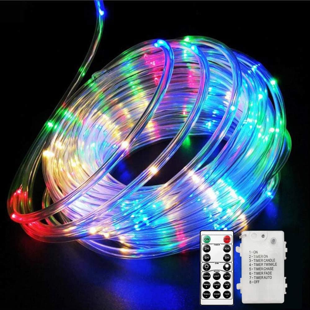 Decorman LED Rope Lights Outdoor, Battery Operated 120 LED Tube String Strip Lights with Remote 39.4ft 8 Modes Waterproof Fairy Lights with Timer for Garden Patio Party Wedding Decor