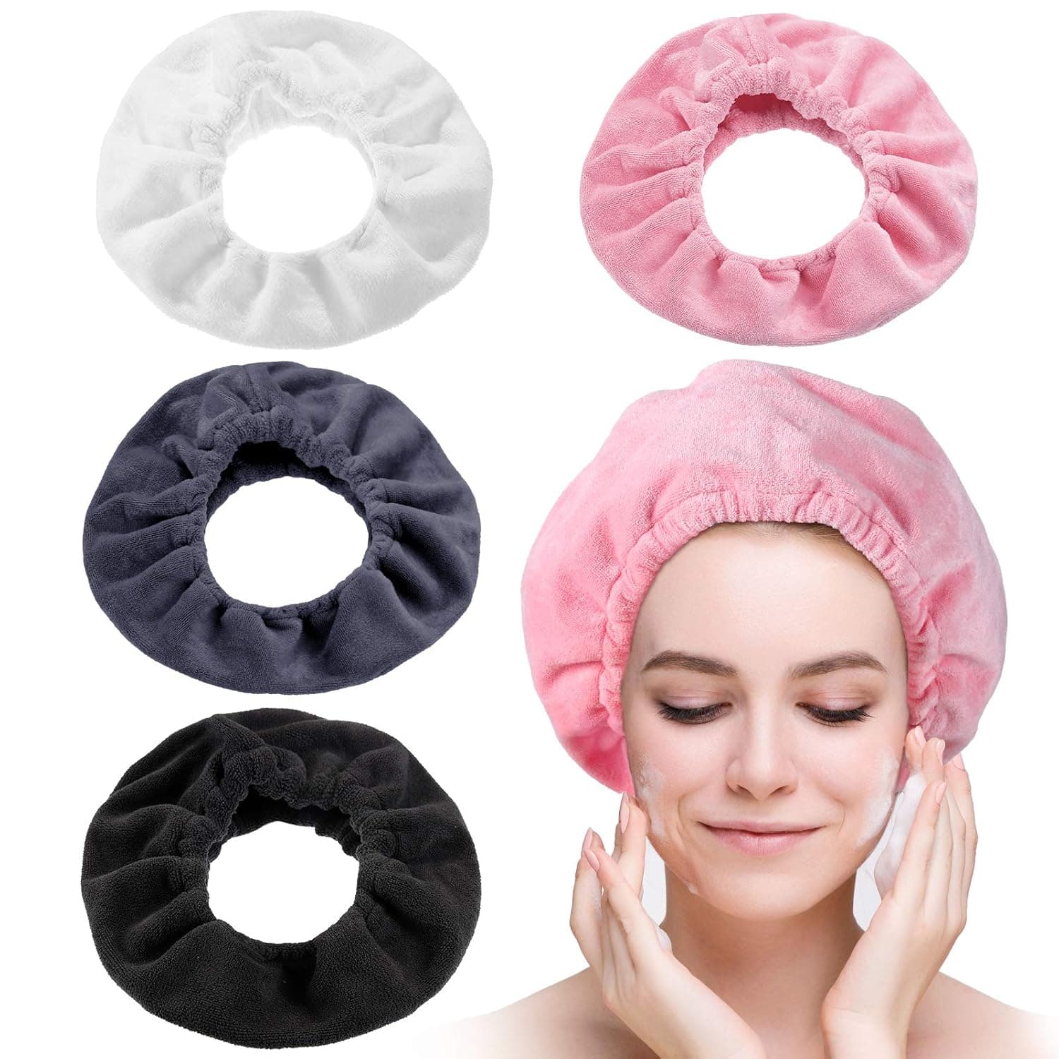 4 Pieces Large Hair Holder Head Wrap Soft Terry Cloth Hairband Stretch Hair Holder Wrap Spa Headband for Makeup Sleep Shower Headband, 4 Colors