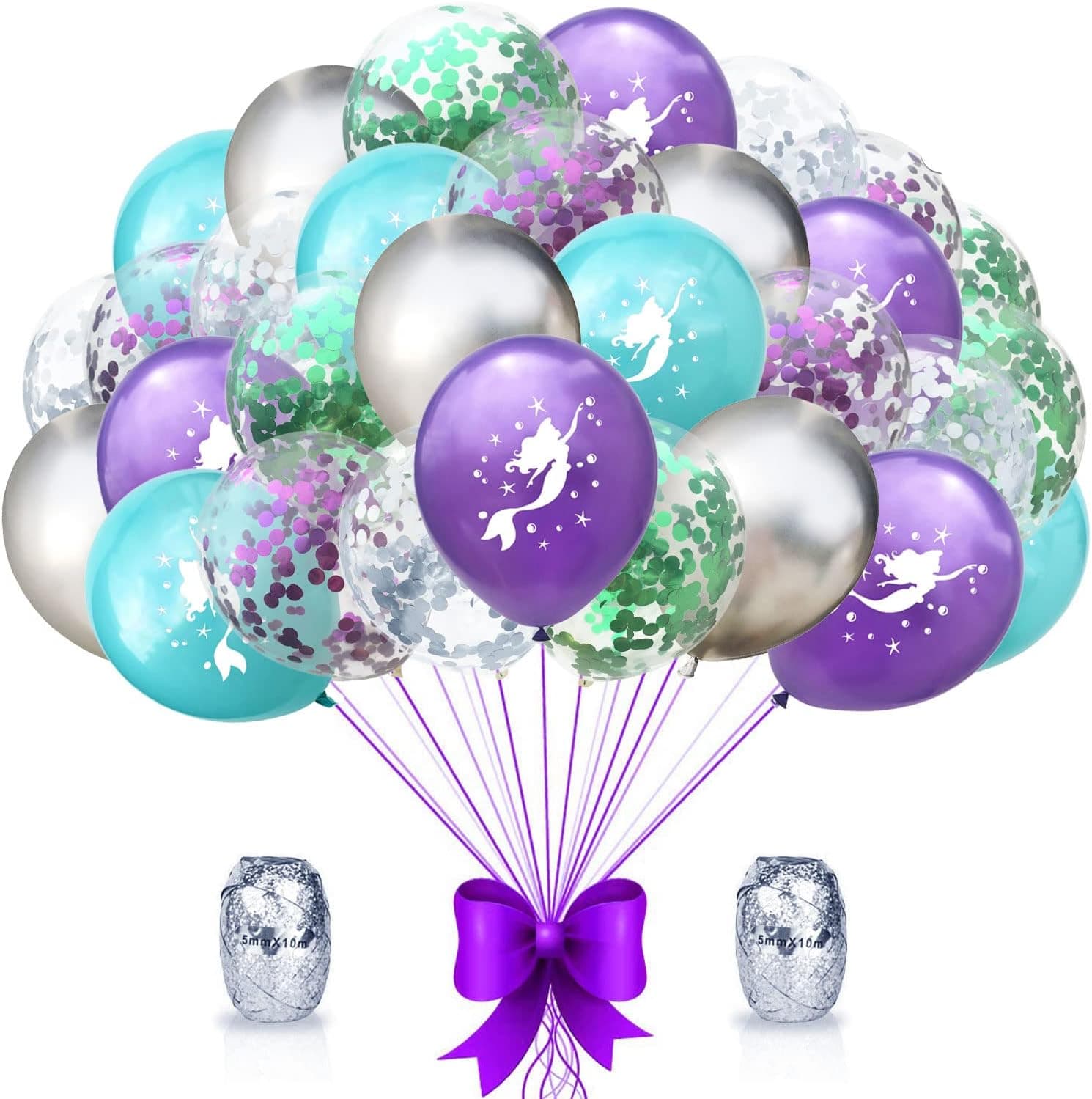 Mermaid Party Balloons Supplies Birthday Decorations Pack of 32 - Mermaid Printed Balloons with Glitter Confetti Clear Sparkle Decorations Sea Party Balloon Kit for Children Birthday