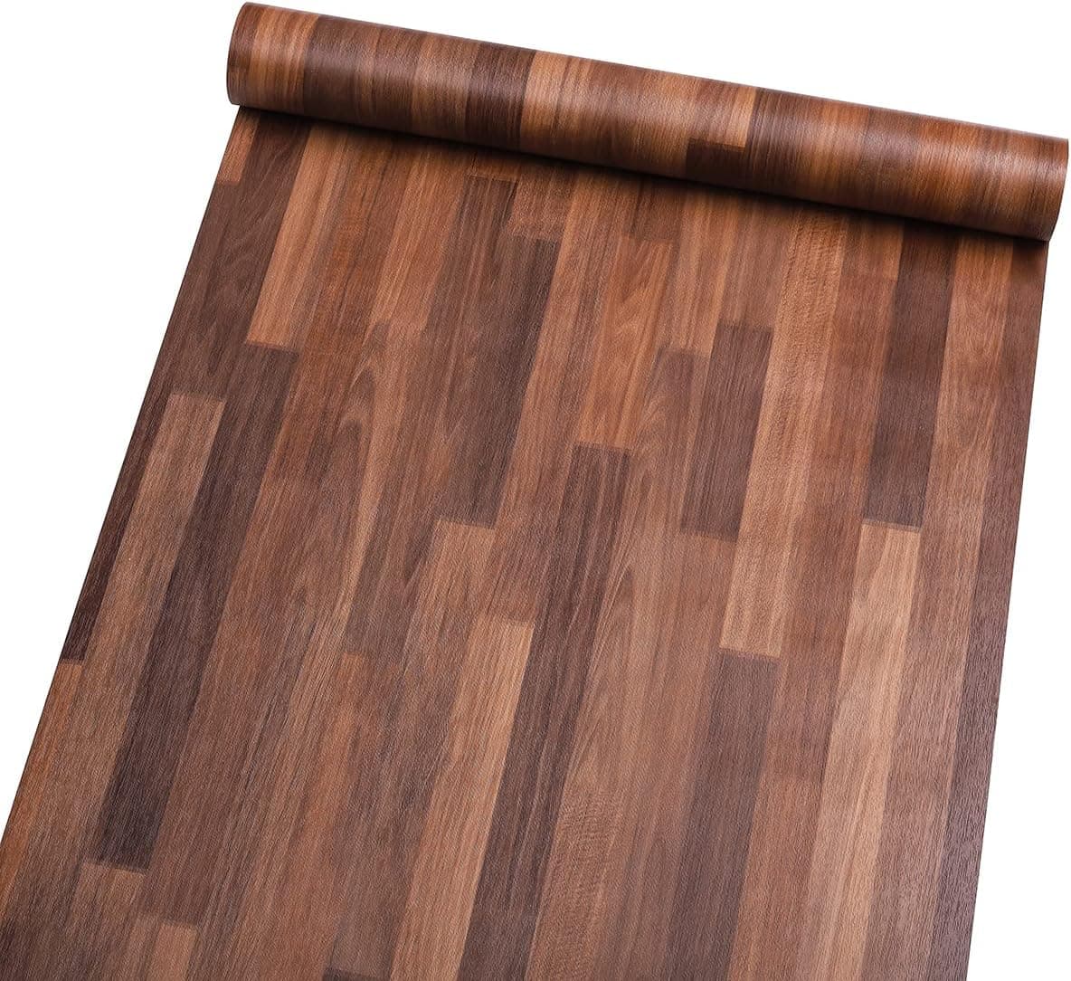 HDSticker Self Adhesive Vinyl Dark Wood Contact Paper Butcher Block Peel and Stick Countertop Look for Kitchen Bathroom Cabinets Door Table Desk Furniture Decal 15.7X117 Inches Brown
