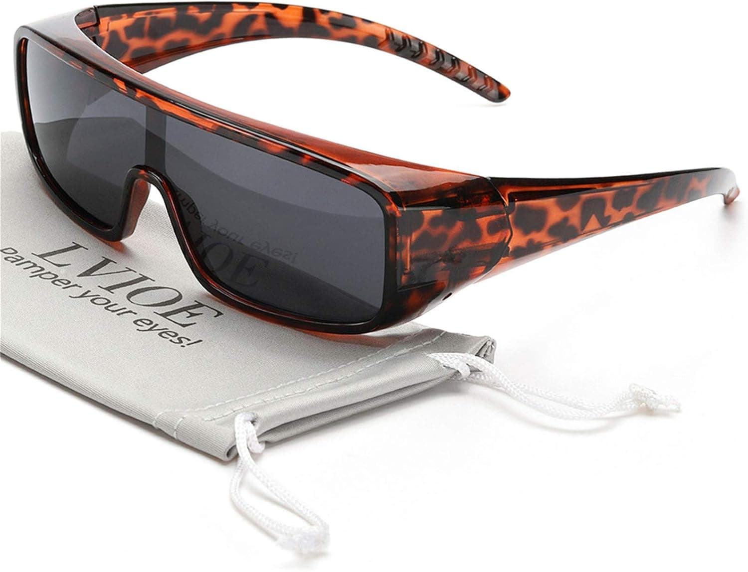 LVIOE Fit Over Sunglasses with Polarized Lens, One Piece Flat Top Sunglasses for Women/Men, Wear Over Regular Glasses