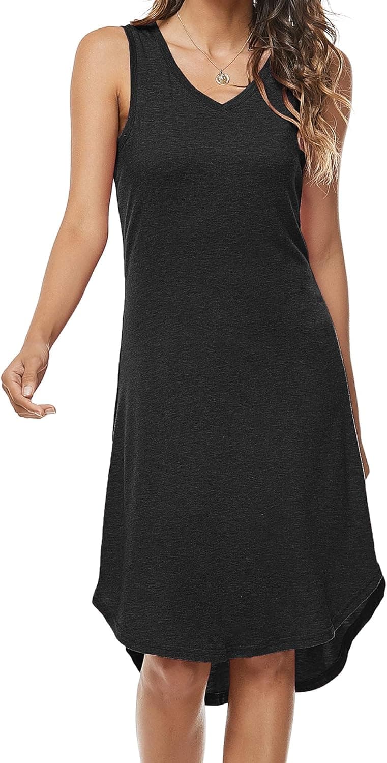 Bluetime Women's Summer Casual Sleeveless V Neck Midi Tank T Shirt Dresses Beach Sundress