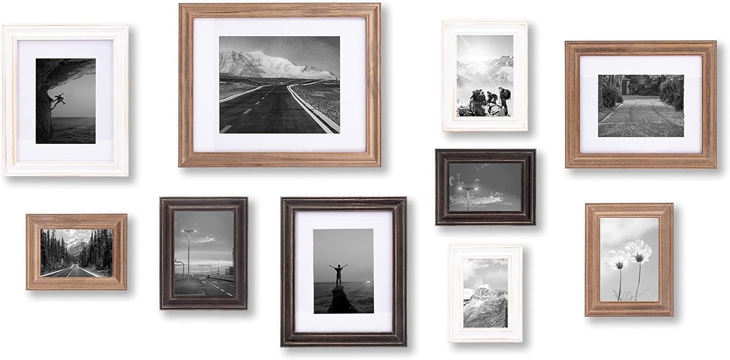 Ray & Chow Gallery Wall Frames Set,Farmhouse Multicolor Set of 10,Solid Wood and Real Glass Window