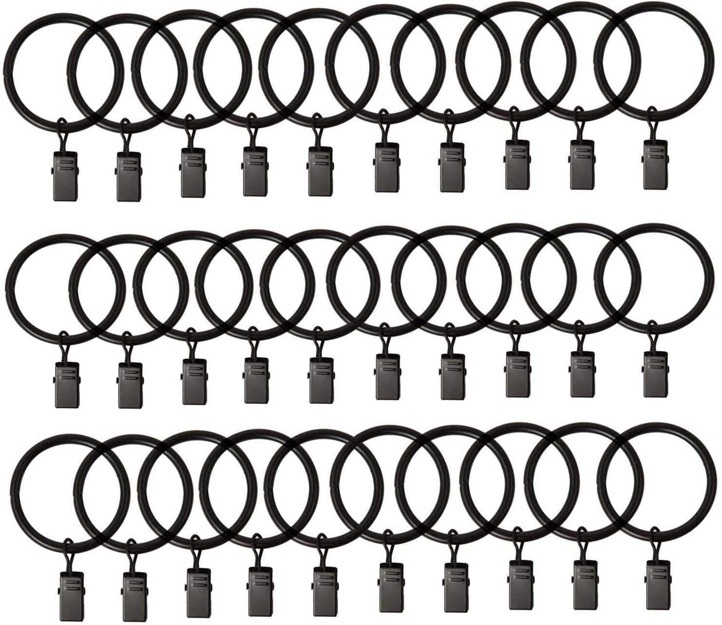 JULAM Curtain Clips, 50 Pack Metal Curtain Rod Rings with Clips Hooks Decorative Drapery for Windows, Bathroom, Home, Kitchen (1.5-inch,Black)