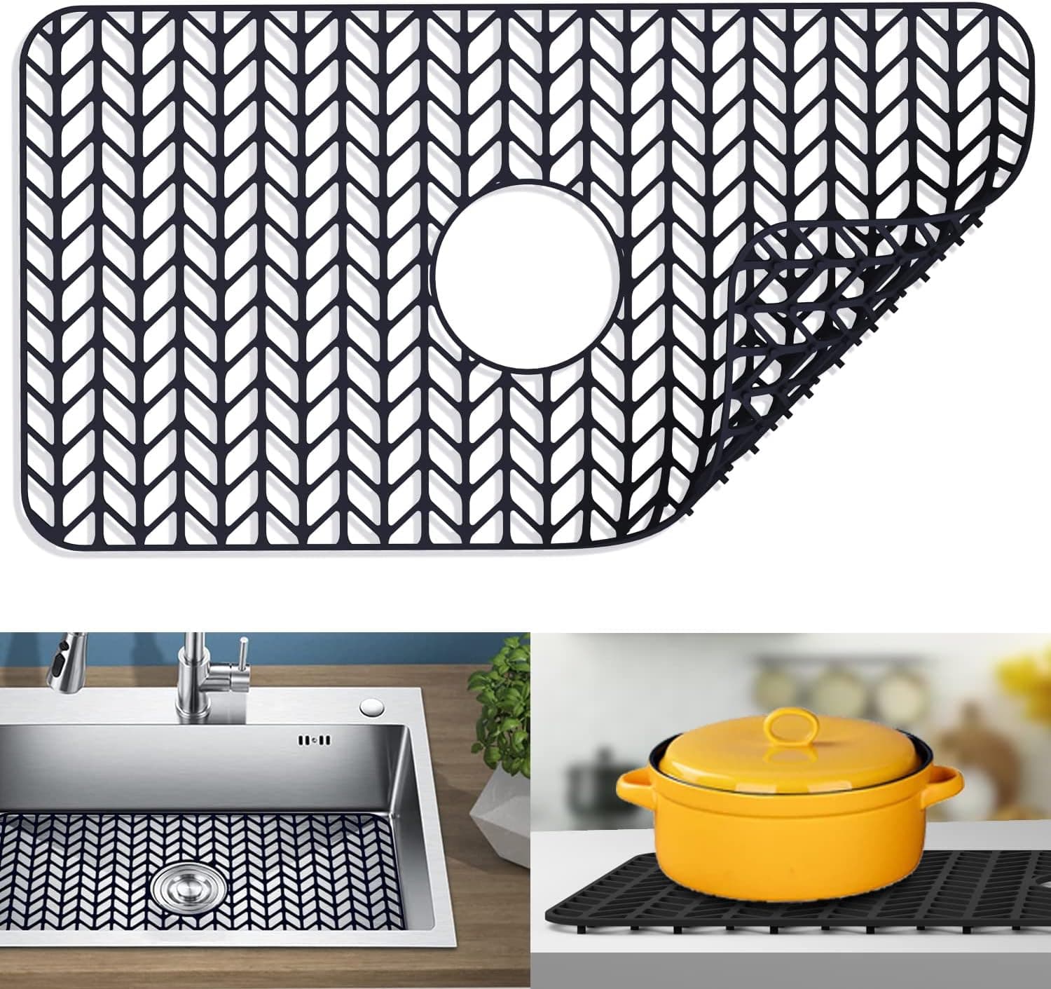 kitchen sink mats, JIUBAR sink protectors for kitchen sink,silicone sink mat,Sink Mat Grid 26''x 14'' for Bottom of Farmhouse Stainless Steel Porcelain Sink Center Drain.