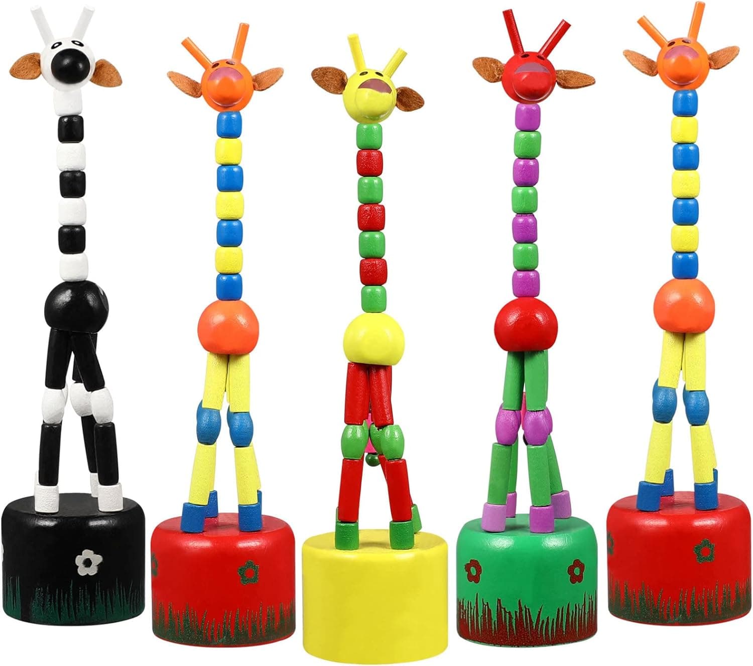 STOBOK 5Pcs Giraffe Finger Puppets, Wooden Giraffe Toys Colorful Cartoon Giraffe Thumb Push Puppets Standing Swing Animals Toys for Kids Toddlers Party Favors, Random Style
