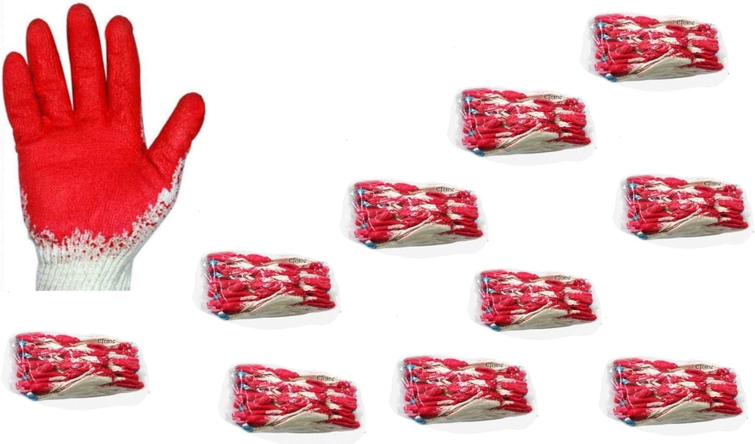 100 Pairs Red Latex Palm Coated Work Safety Gloves, Rubber Palm Coated Safety Cotton Gloves, Made in Korea