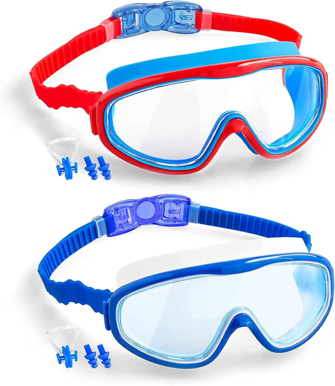 Elimoons Kids Goggles for Swimming Age 3-15,Kids Swim Goggles with Nose Cover No Leaking Anti-Fog Waterproof(2pack)