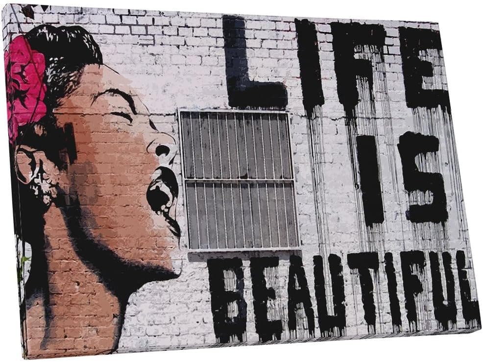 Pingo World 0121PUXG3S4 Life is Beautiful Gallery Wrapped Canvas Print 30 X 20. Bonus Banksy Wall Decal, 30" x 20"