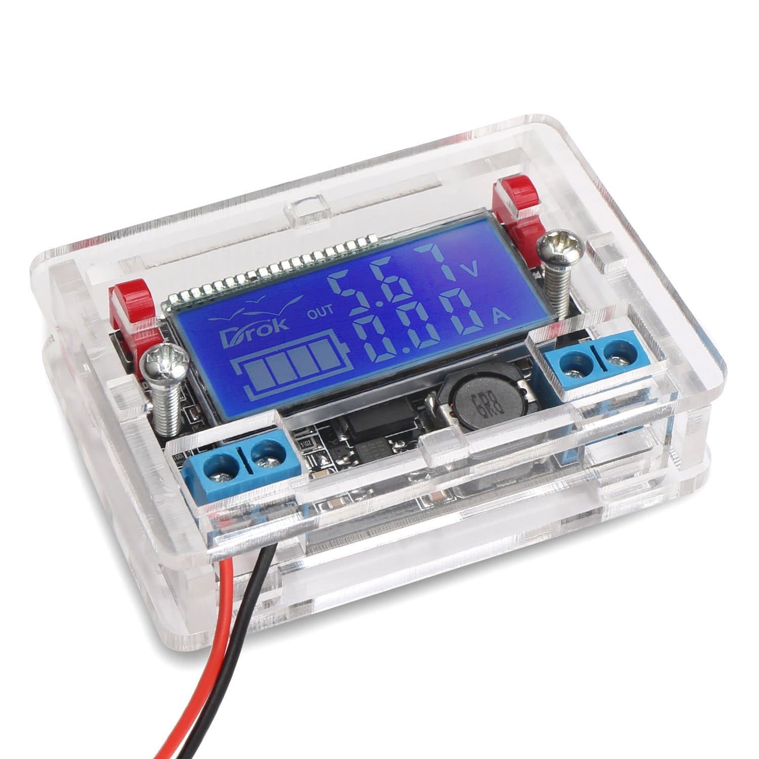 DROK® DC-DC Adjustable 3A Buck Voltage Converter Stabilizer Step Down Voltage Reducer Regulator Power Module with Protective Shell 5-23V to 0-16.5V Dual Volt Amp LCD Display