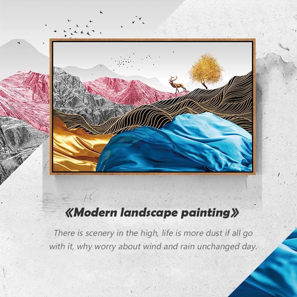 ENCOFT Impressionism Mountain and Tree Print Canvas with Frame for Home Decoration Wall Hanging,Wall Art 18in x 12in Canvas with Installation Accessories