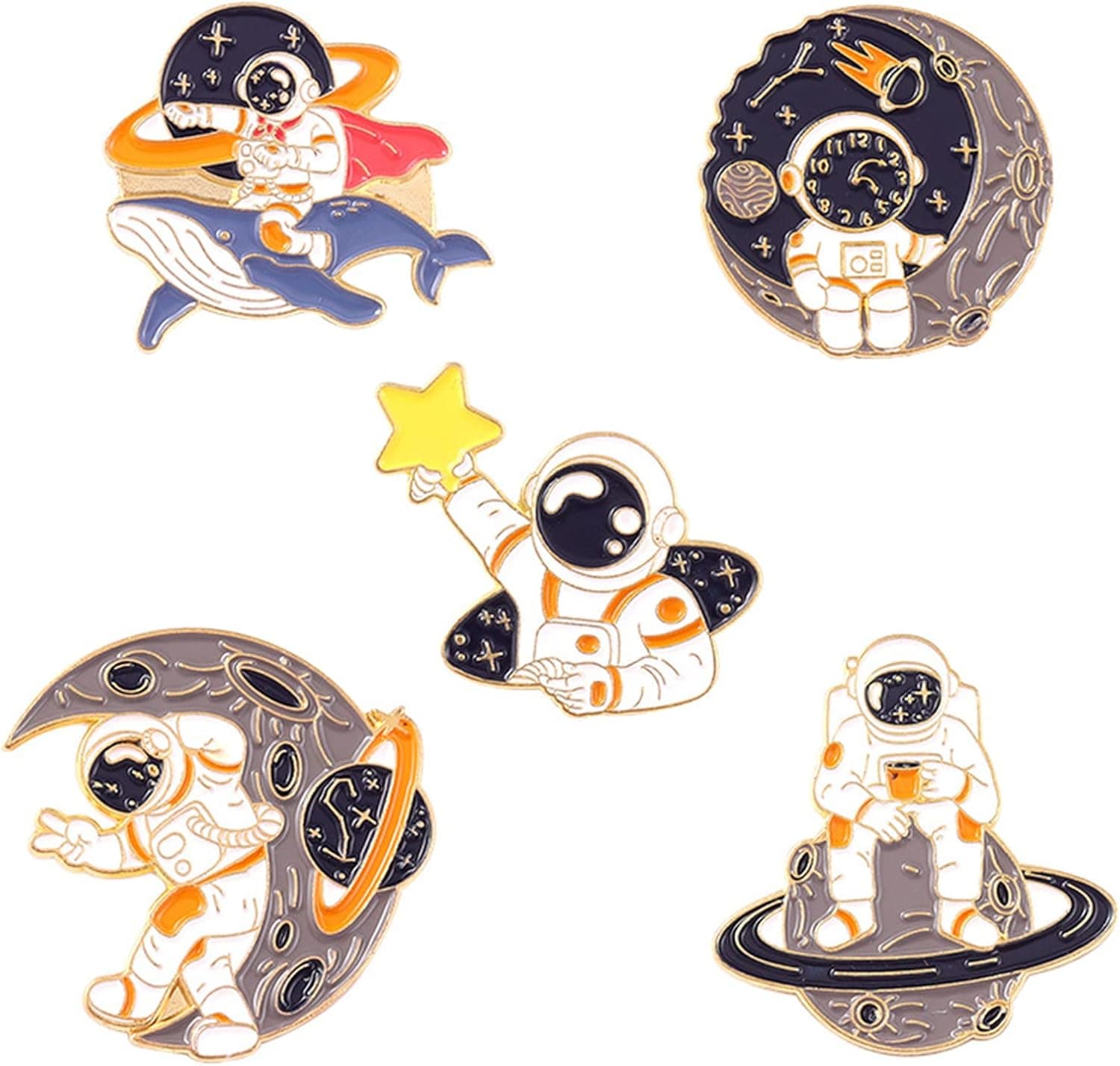 5 Pcs Cute Enamel Lapel Pins Set Cartoon Animal Plant Fruits Foods Brooches Pin Badges for Clothing Bags Backpacks Jackets Hat DIY