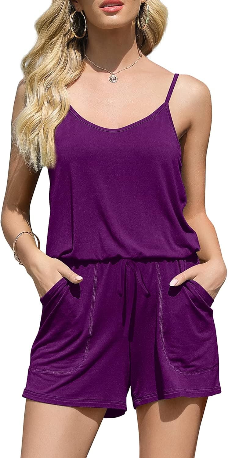 DouBCQ Womens Summer Cami Romper Casual Short Jumpsuits with Pockets