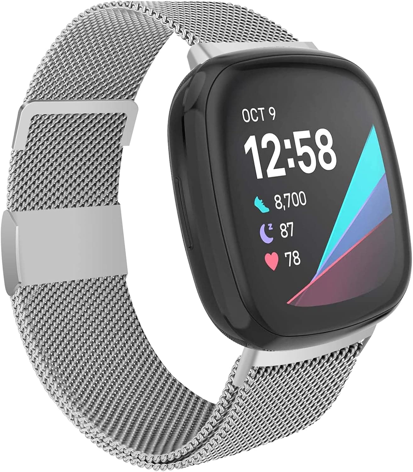 Runostrich Stainless Steel bands Compatible with Fitbit Versa 3/Fitbit Sense, Metal Mesh Loop Replacement Strap Breathable Magnetic Adjustable Wristbands Accessories Bracelet Men Women