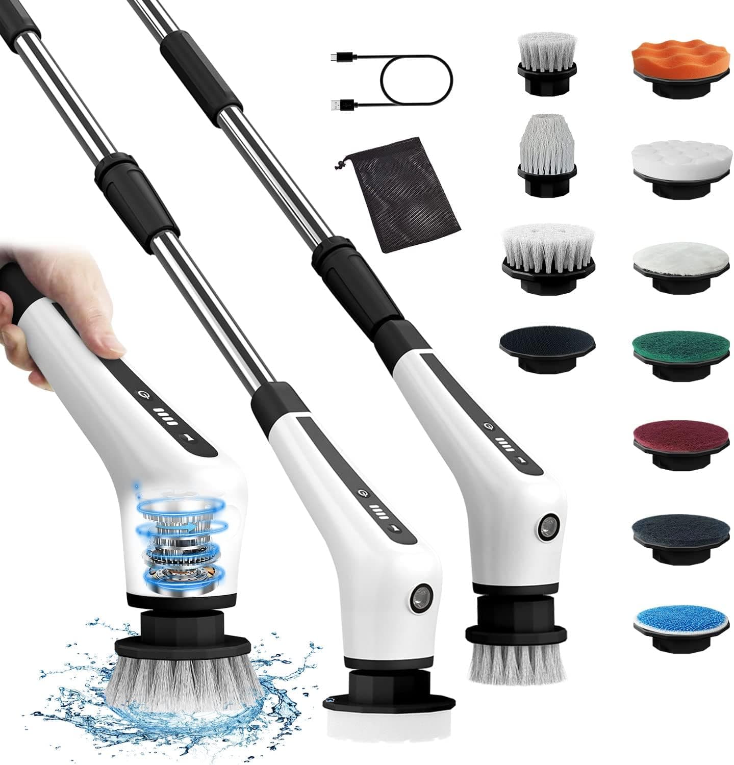 Electric Spin Scrubber,Rekrnor Cleaning Brush Power Scrubber Cordless Shower Scrubber 10 Replaceable Brush Heads,Electric Cleaning Brush Shower Scrubber for Bathroom