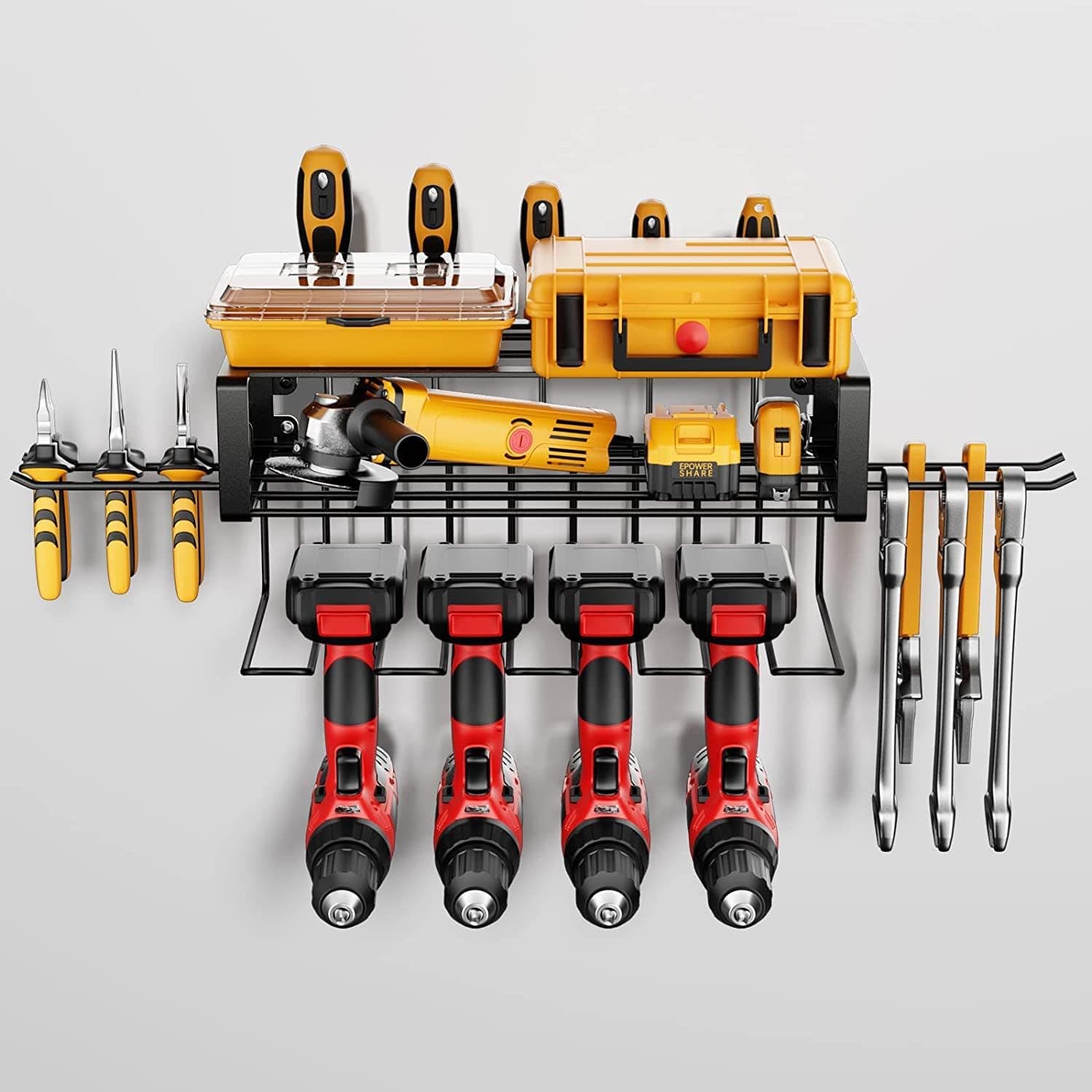 Garage Power Tool Storage Rack, Heavy Duty Detachable Design, Tool Storage Rack Wall Mount, Compact Three Tier Design for Garage Utility Room Repair Shop Carpenter Workshop,power tool organizer