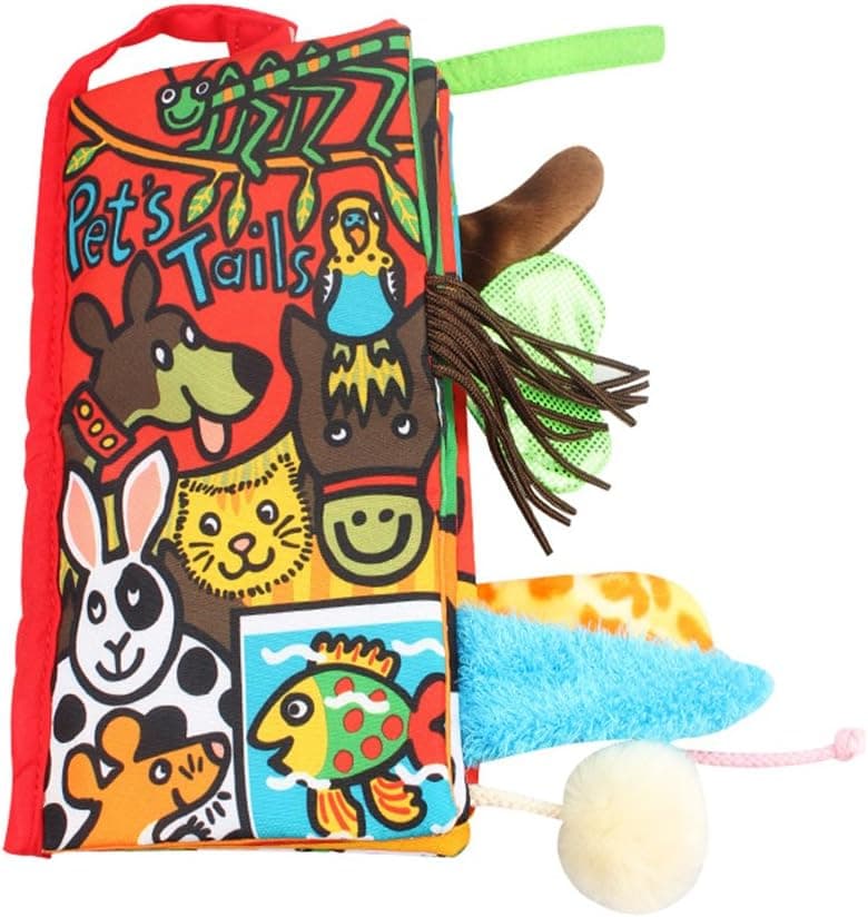 LOHOME Soft Cloth Books - Non-toxic Fabric Baby Early Education Toys Activity Crinkle Animals Cloth Book for Toddler, Infants and Kids - Perfect for Baby Shower (Pet's Tails)