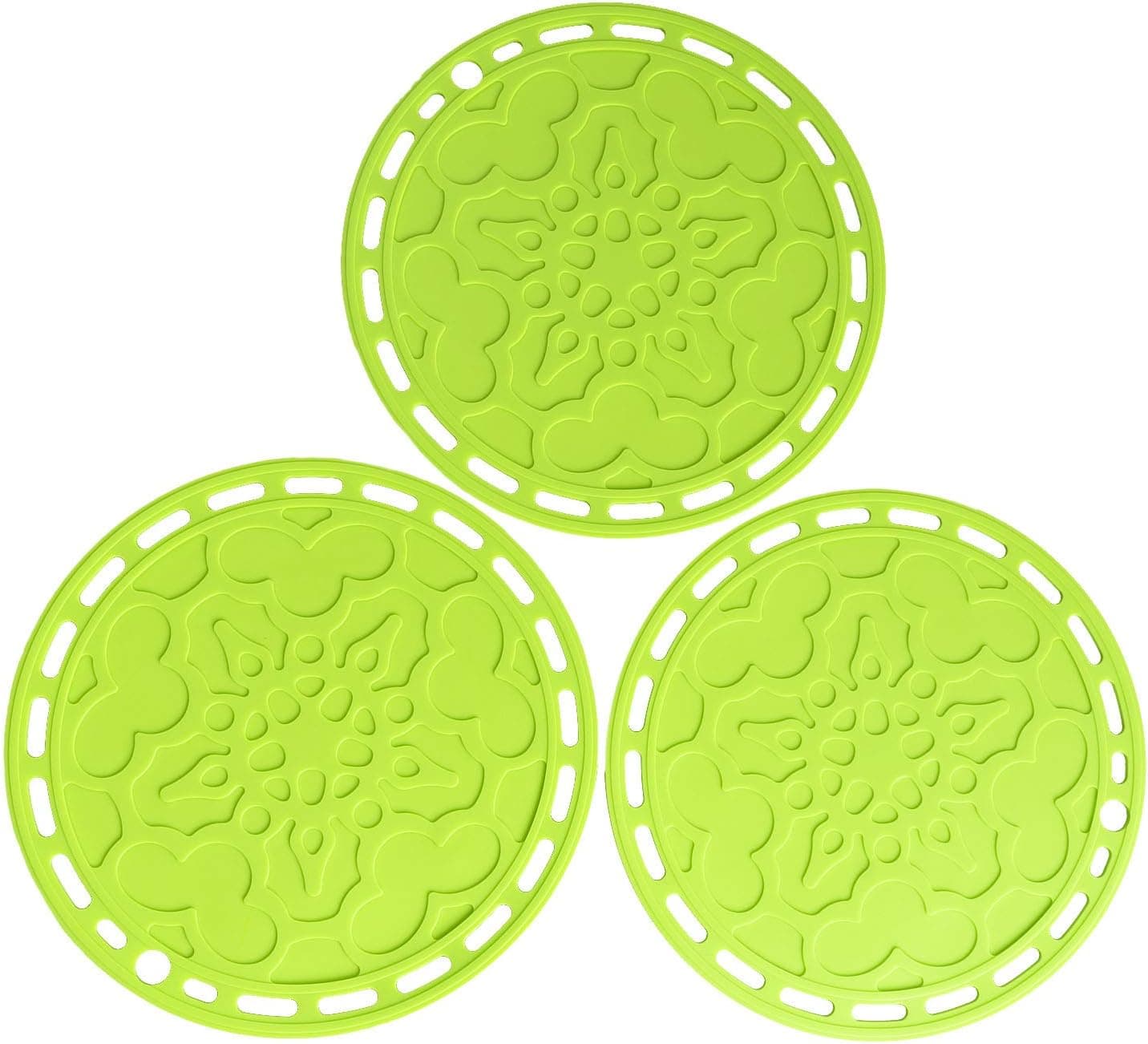 IYYI Silicone Trivet Mat 7.87" Pot Holders Round Hot Pads Non Slip Heat Resistant Placemat for Bowl, Dish, Pan, Pot Set of 3 (Green)